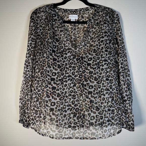 Velvet By Graham & Spencer Peyton Leopard Blouse TUNIC Womens Sz XS metallic - Picture 11 of 14